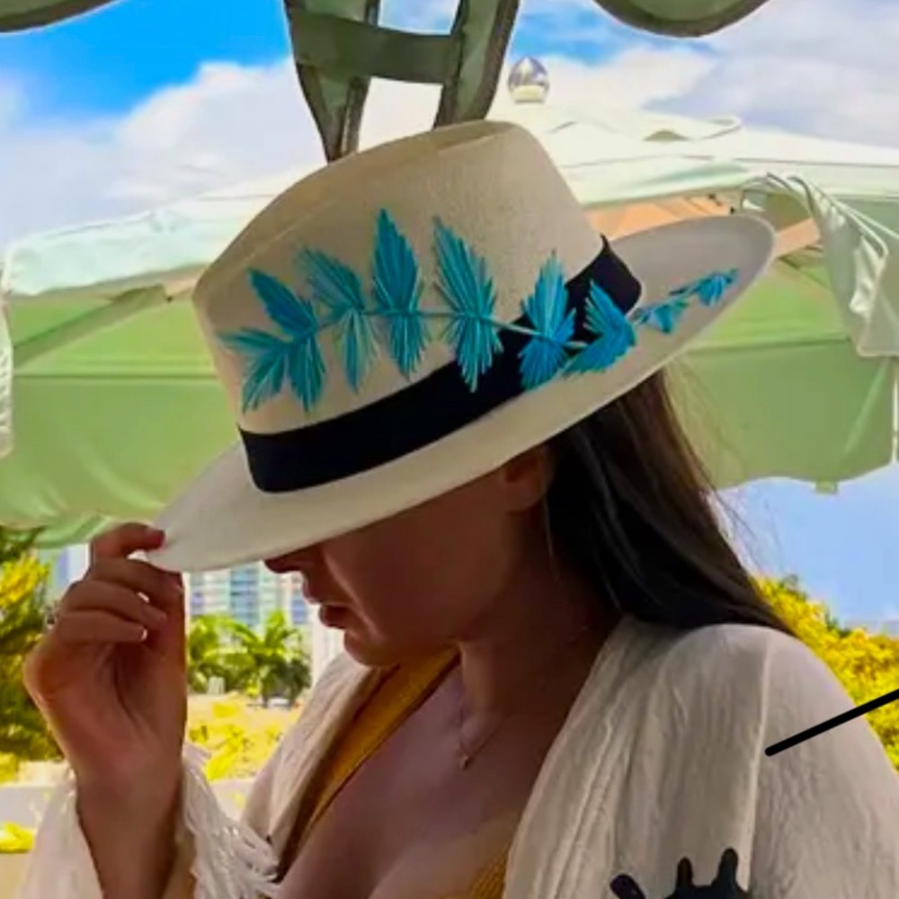 CAMPELLE Handmade in Brazil Embroidered Cannes Hat Blue